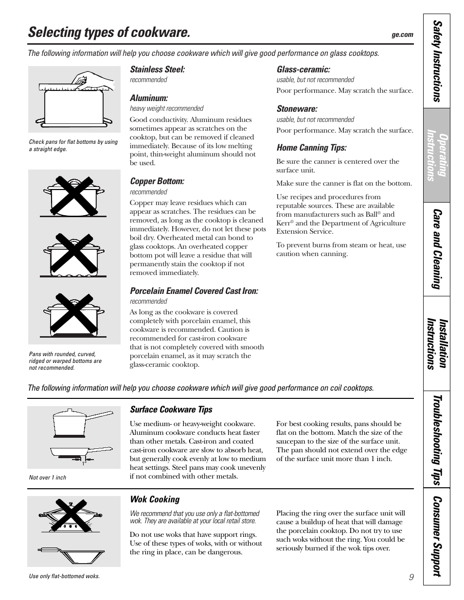 Selecting types of cookware | Hotpoint JBP21 User Manual | Page 9 / 52