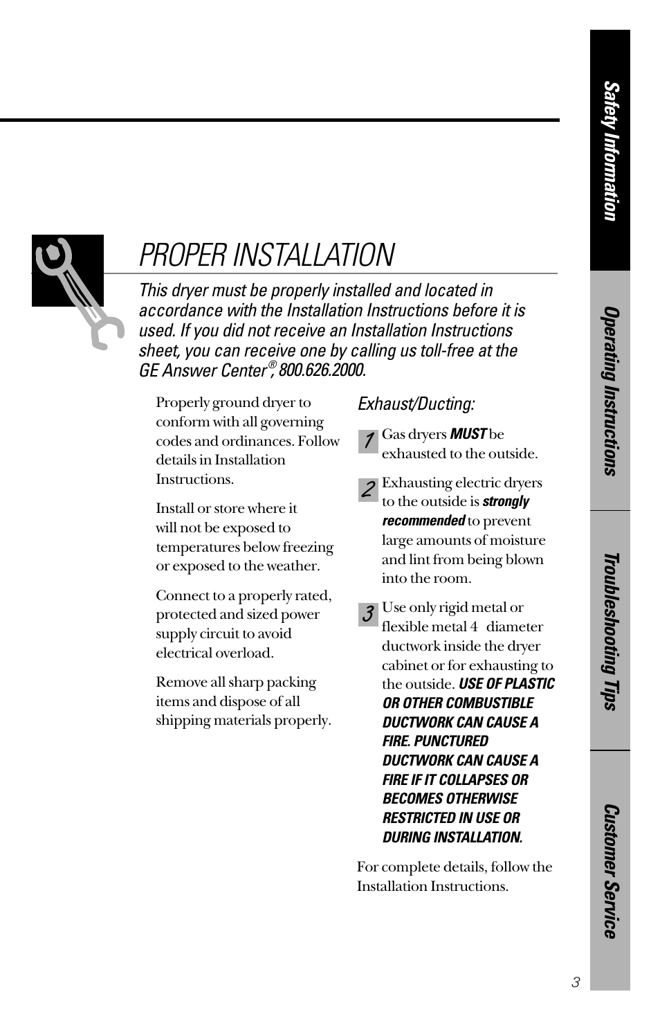 Proper installation | Hotpoint NVLR333GT User Manual | Page 3 / 16