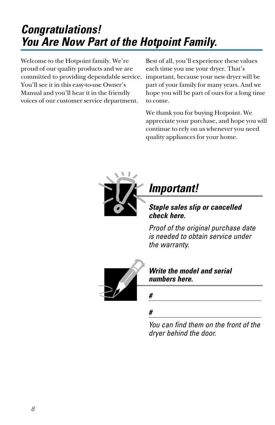 Important | Hotpoint NVLR333GT User Manual | Page 8 / 16