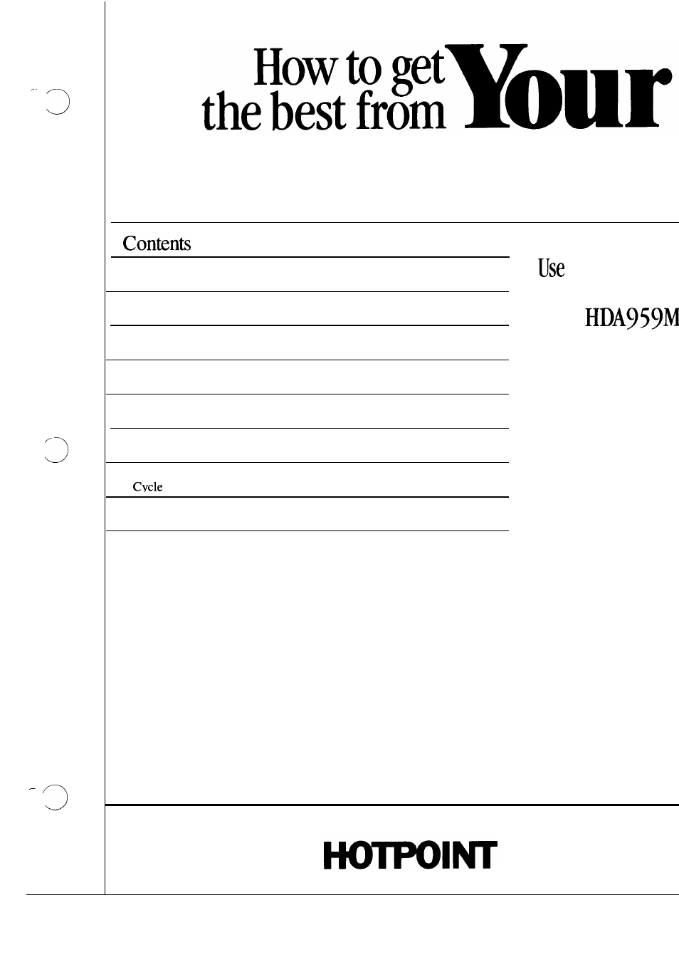 Hotpoint HDA959M User Manual | 18 pages