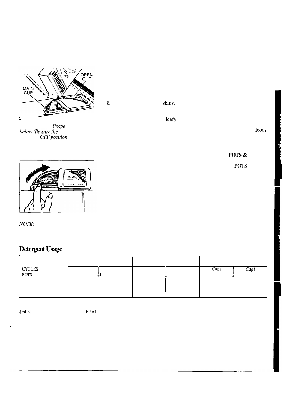 Dispenser cups, Soil level, Guide (powder or liquid) | Hotpoint HDA959M User Manual | Page 7 / 18