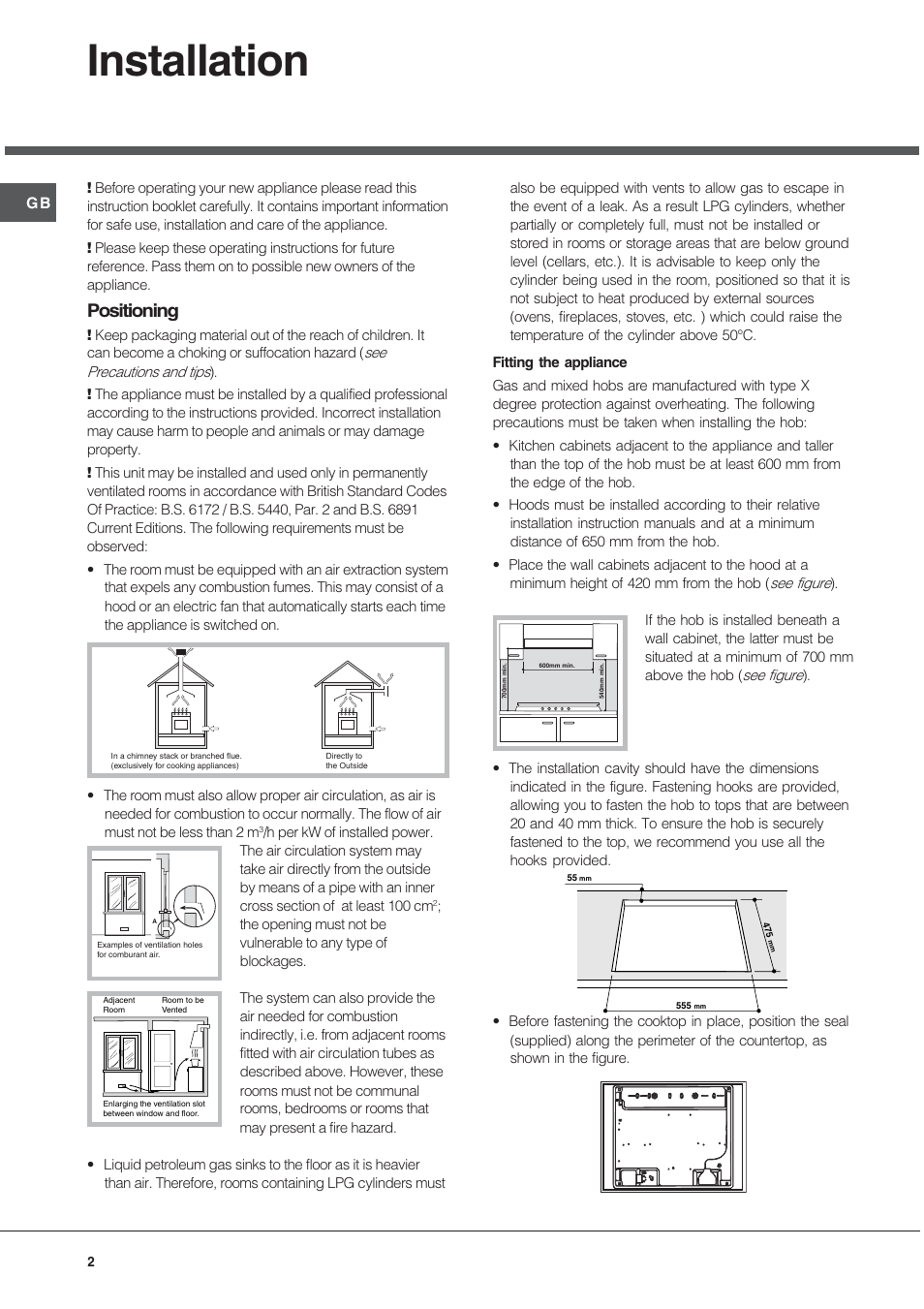 Installation, Positioning | Hotpoint GE75DX User Manual | Page 2 / 16