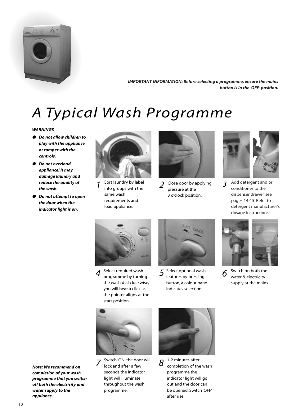 A typical wash programme | Hotpoint WM51 User Manual | Page 10 / 20