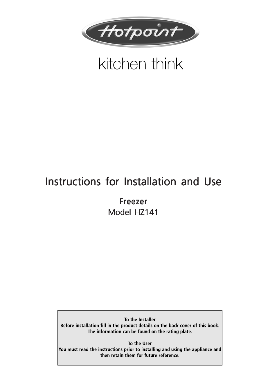 Hotpoint HZ141 User Manual | 16 pages