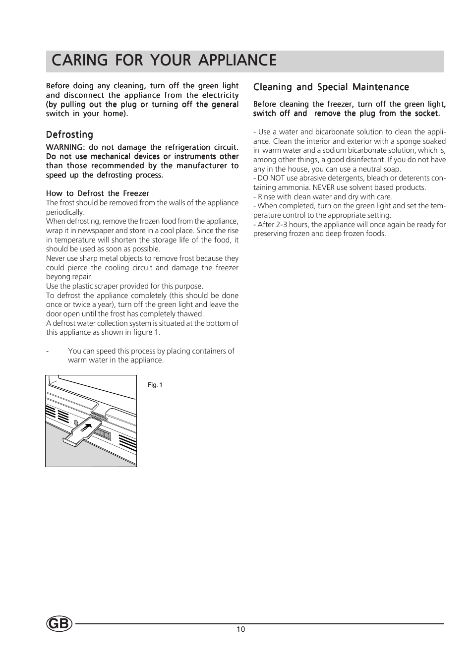 Caring for your appliance | Hotpoint HZ141 User Manual | Page 10 / 16