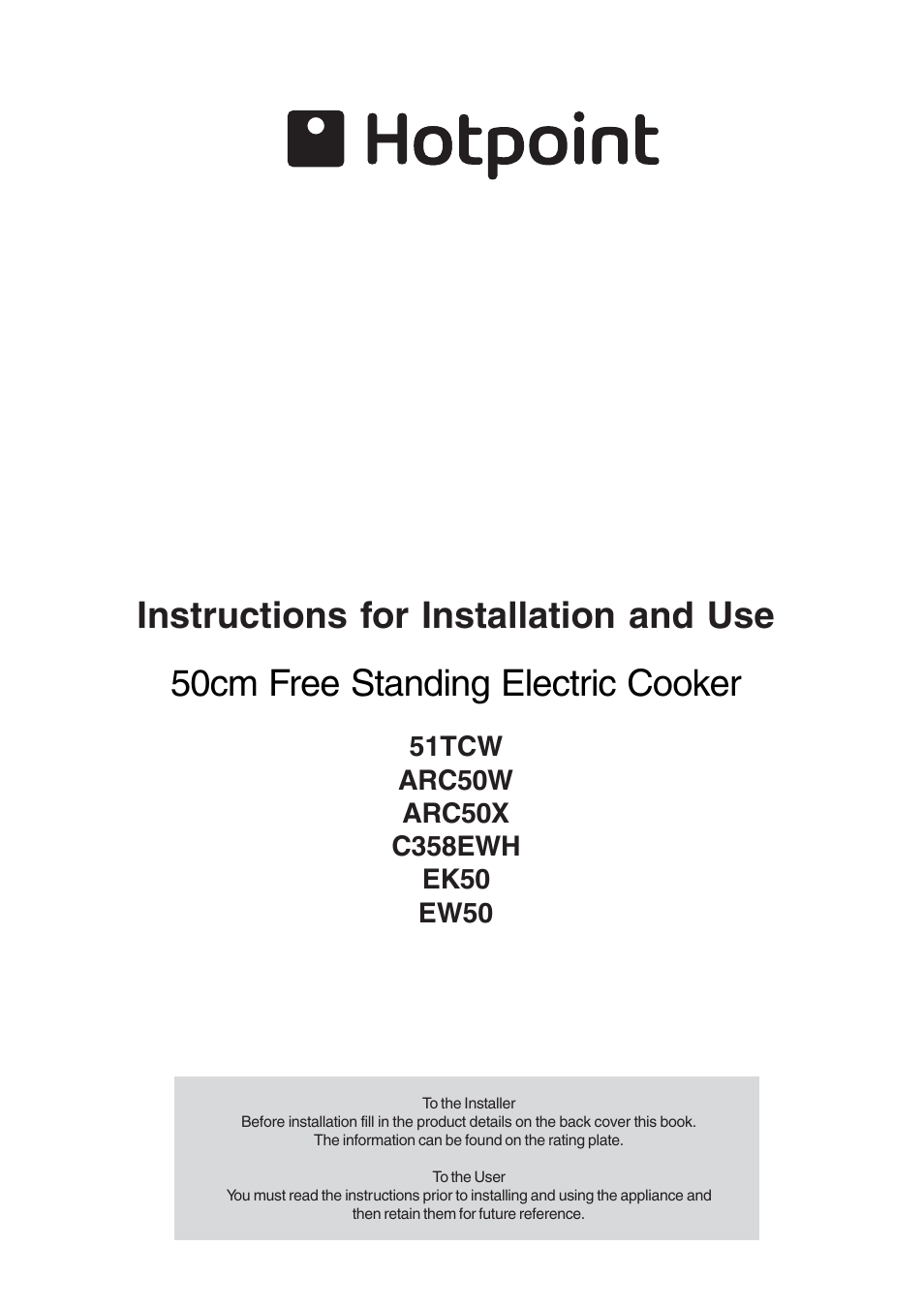 Hotpoint EK50 EW50 User Manual | 28 pages