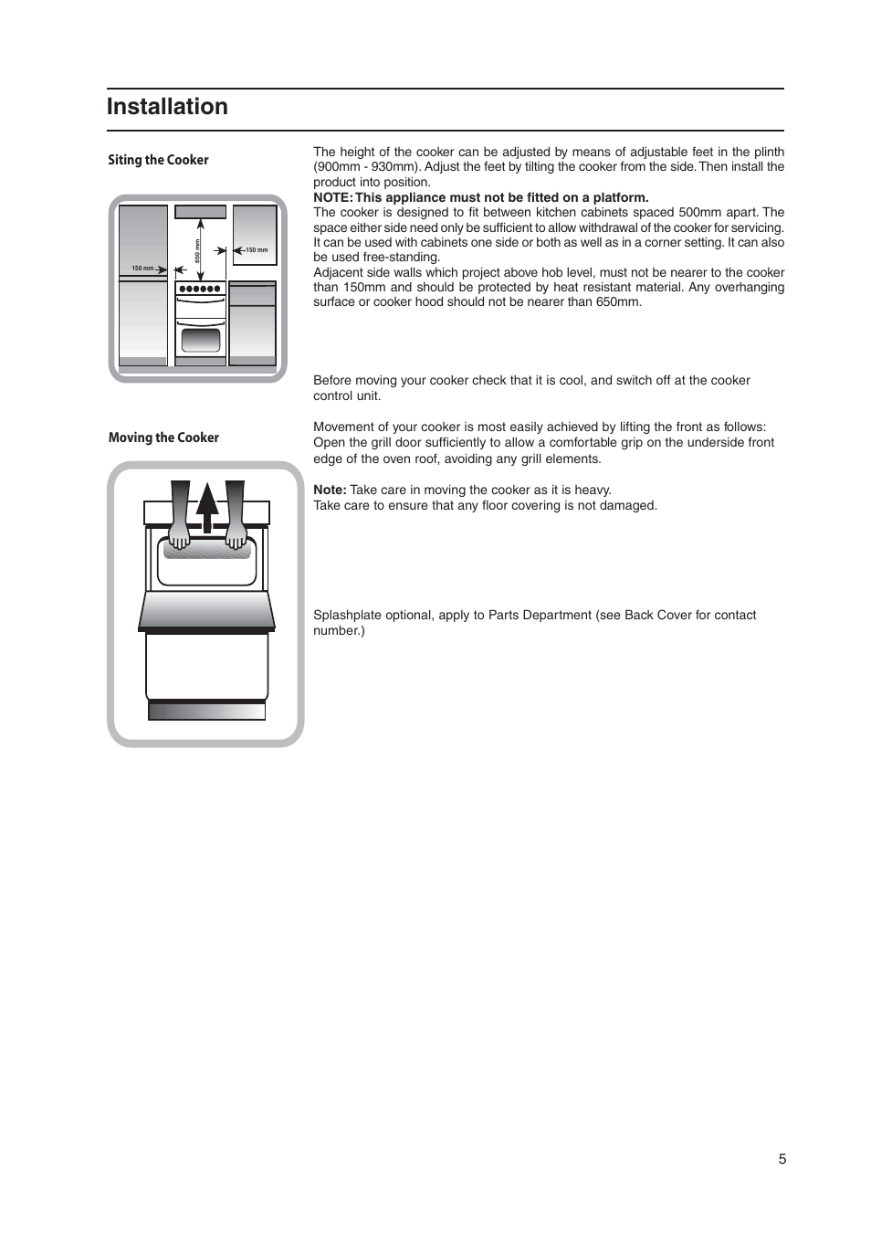 Installation | Hotpoint EK50 EW50 User Manual | Page 5 / 28