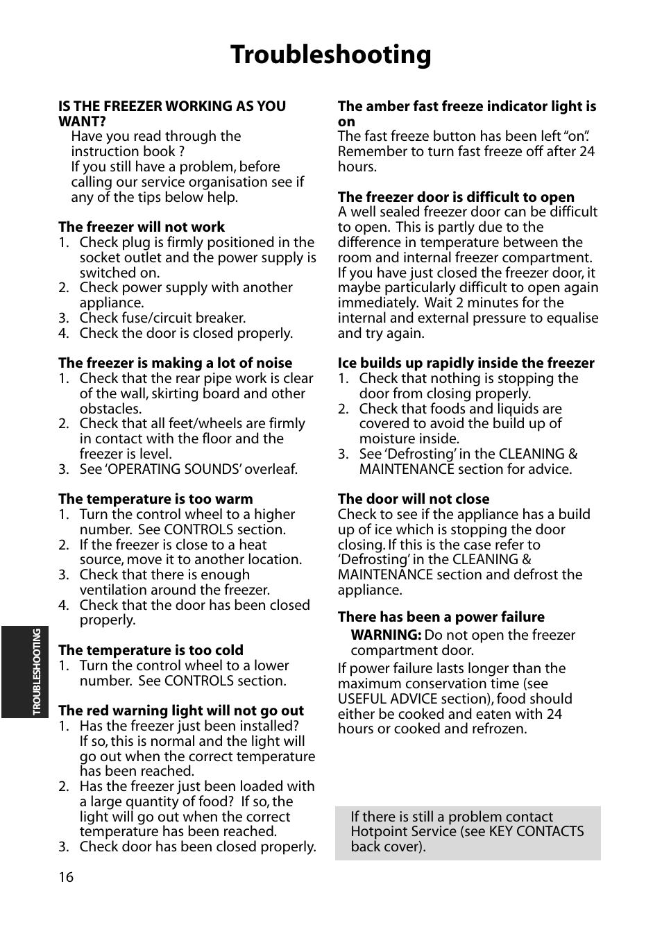 Troubleshooting | Hotpoint RZM64 User Manual | Page 16 / 20