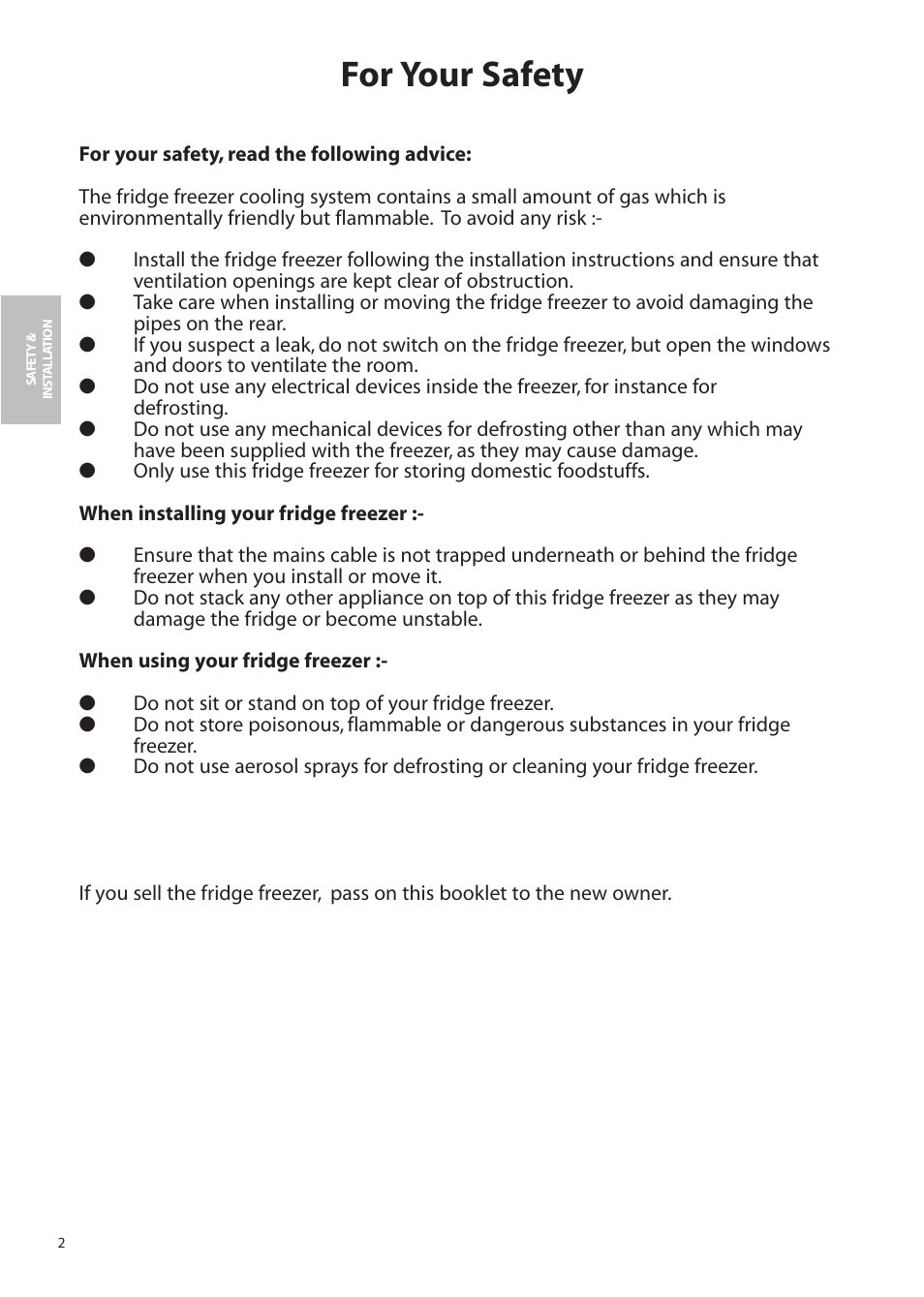 For your safety | Hotpoint FFA90 User Manual | Page 2 / 24
