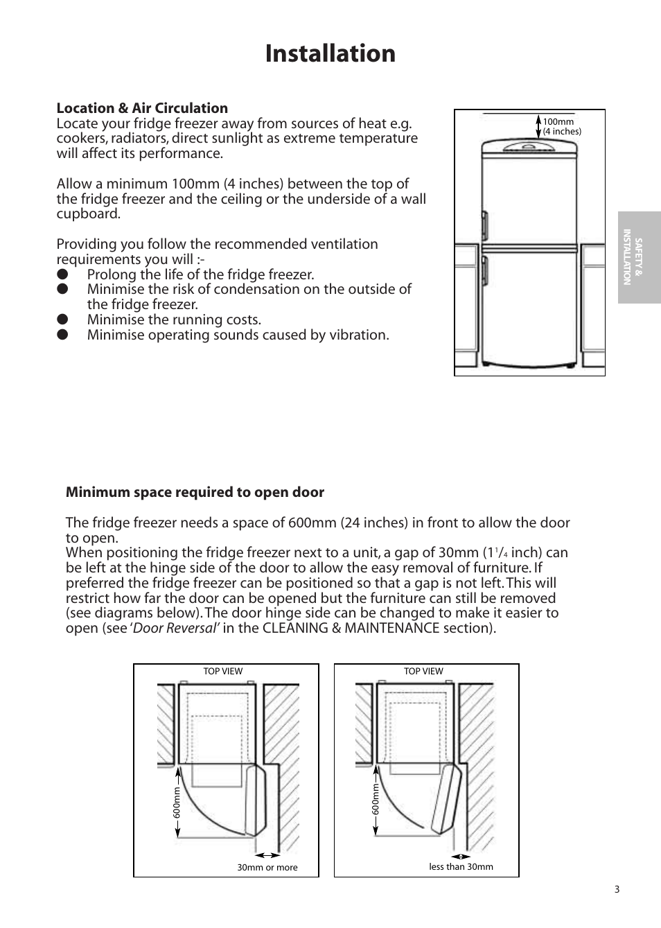 Installation | Hotpoint FFA90 User Manual | Page 3 / 24