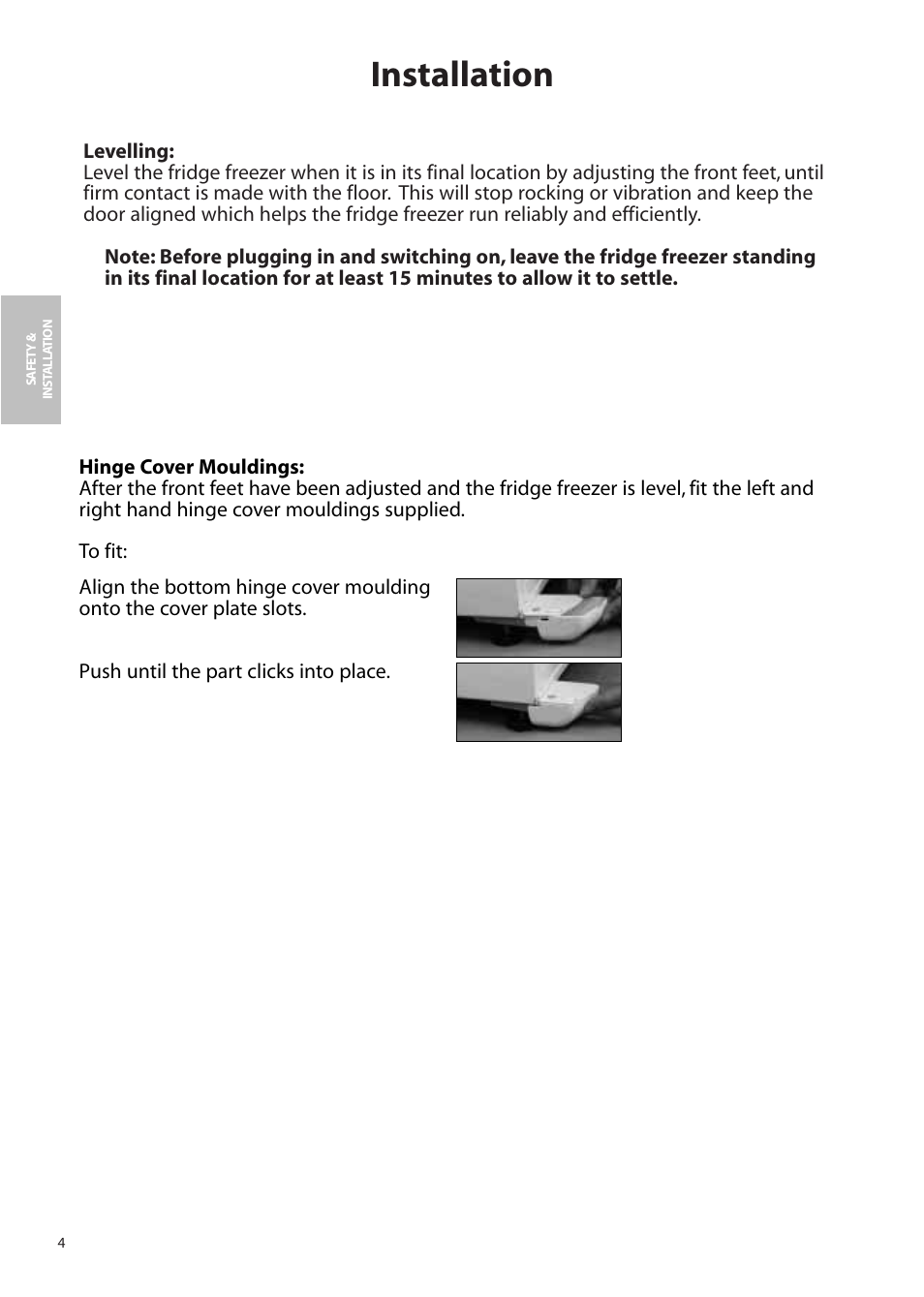 Installation | Hotpoint FFA90 User Manual | Page 4 / 24