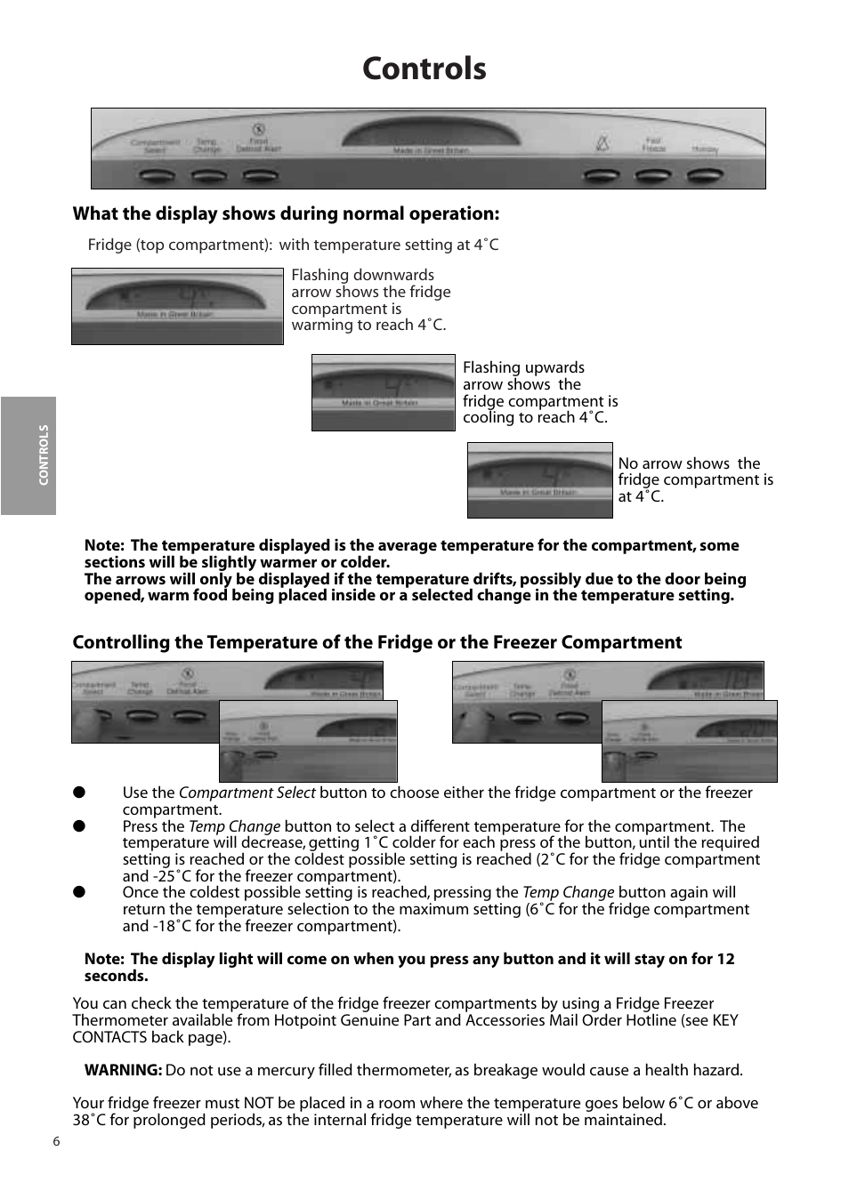 Controls | Hotpoint FFA90 User Manual | Page 6 / 24