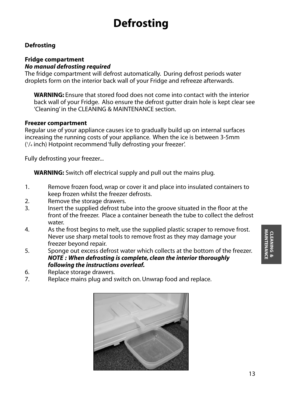 Defrosting | Hotpoint RFM17 User Manual | Page 13 / 24