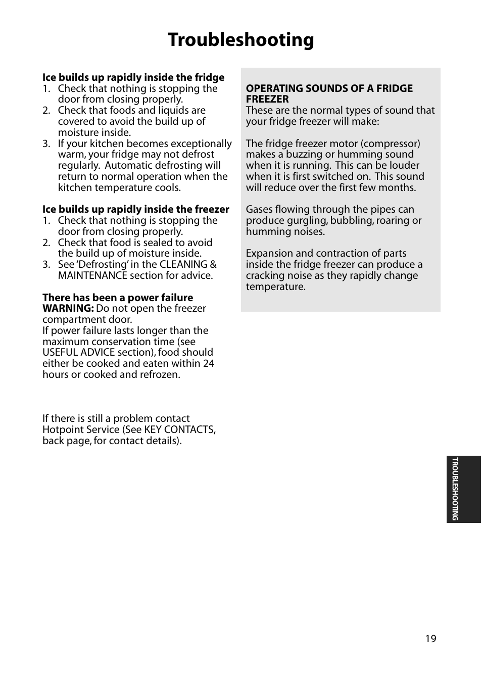 Troubleshooting | Hotpoint RFM17 User Manual | Page 19 / 24