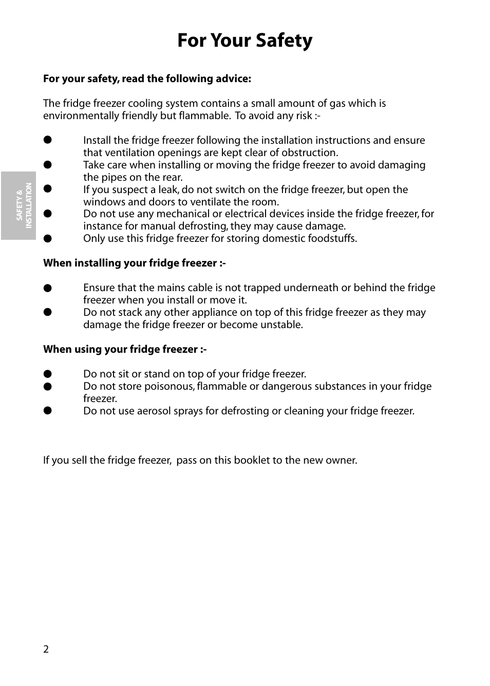 For your safety | Hotpoint RFM17 User Manual | Page 2 / 24