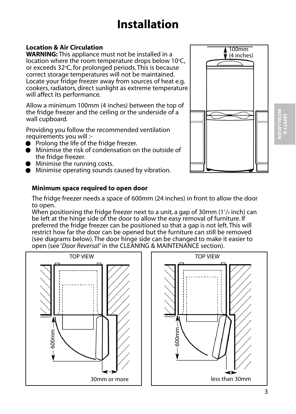 Installation | Hotpoint RFM17 User Manual | Page 3 / 24