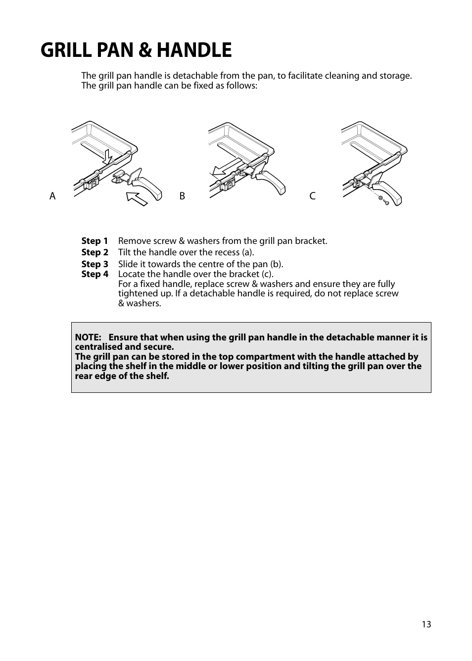 Grill pan & handle | Hotpoint S230G DY230G User Manual | Page 13 / 36