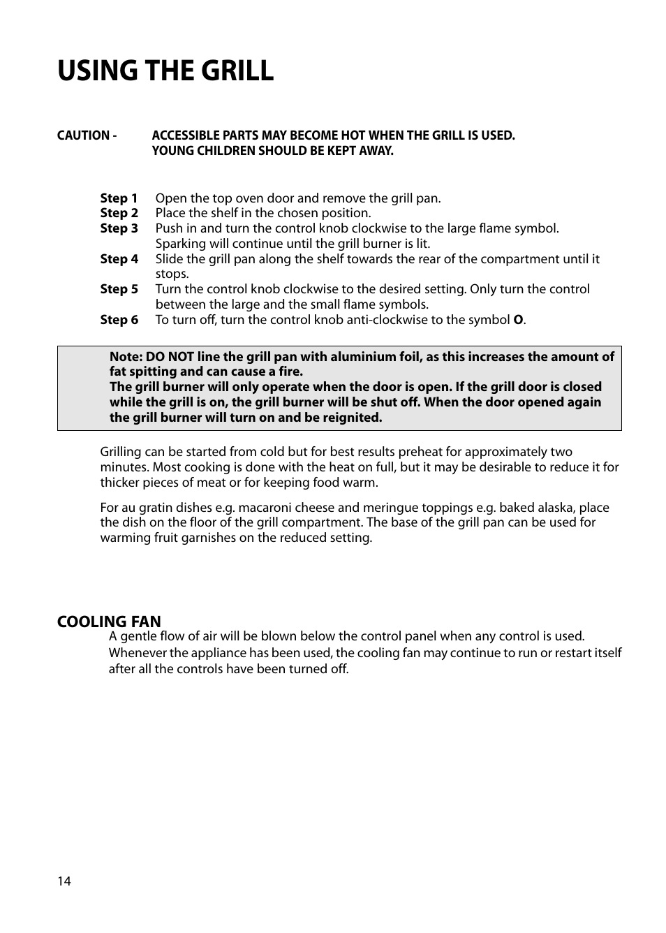 Using the grill | Hotpoint S230G DY230G User Manual | Page 14 / 36