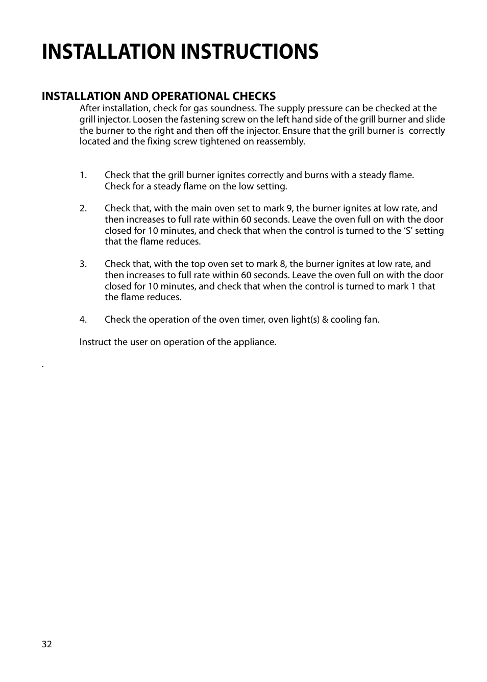 Installation instructions | Hotpoint S230G DY230G User Manual | Page 32 / 36