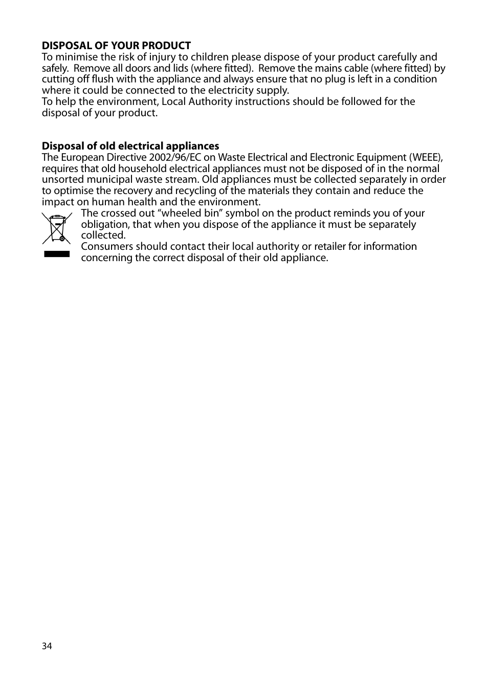 Hotpoint S230G DY230G User Manual | Page 34 / 36