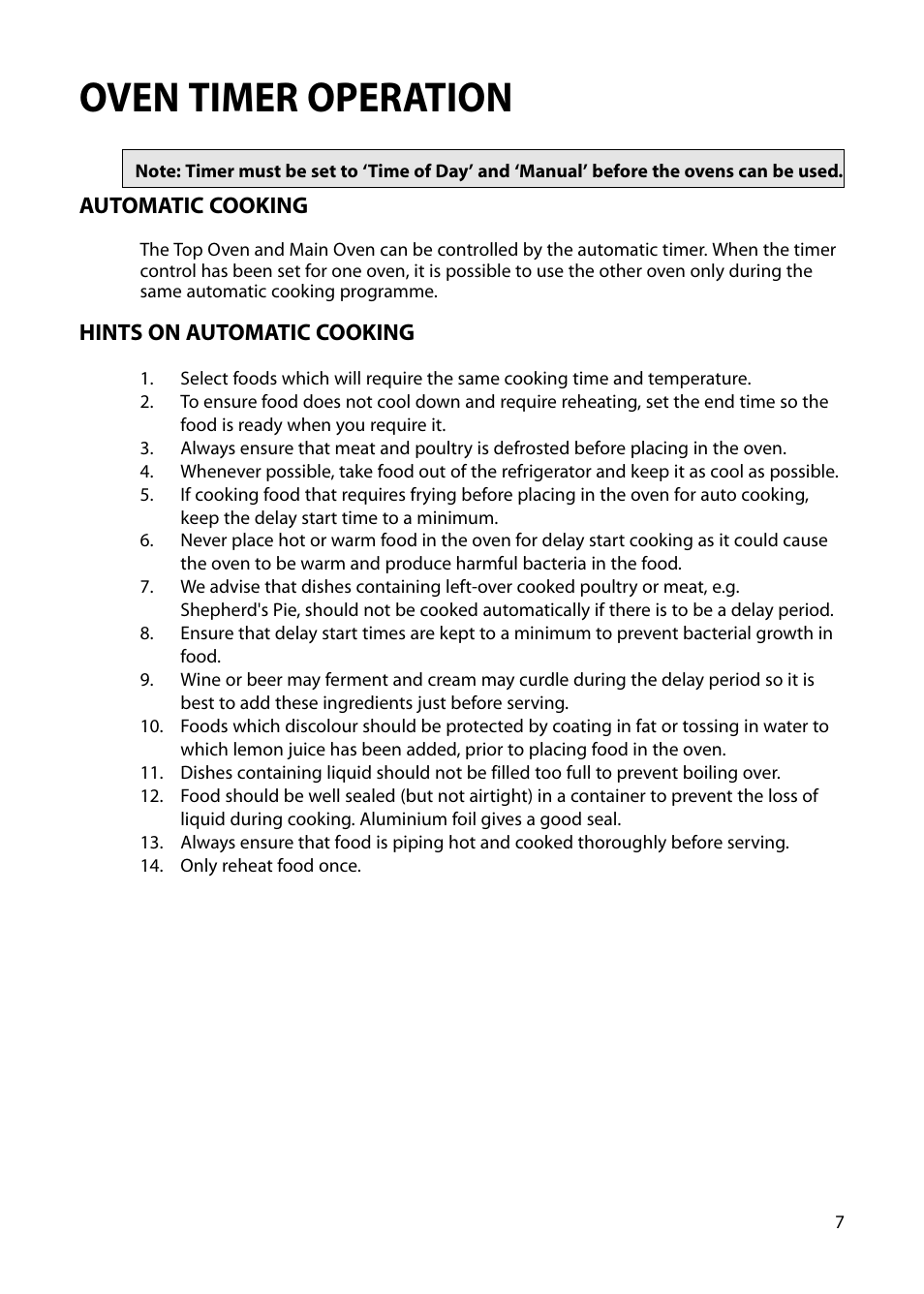 Oven timer operation | Hotpoint S230G DY230G User Manual | Page 7 / 36