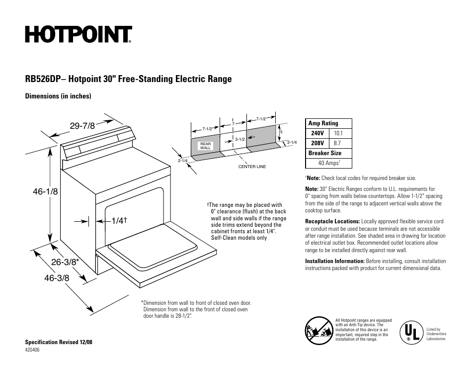 Hotpoint RB526DP User Manual | 2 pages