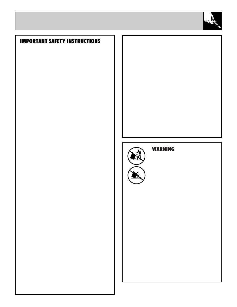 Important safety instructions, Warning | Hotpoint RGB532 User Manual | Page 31 / 44