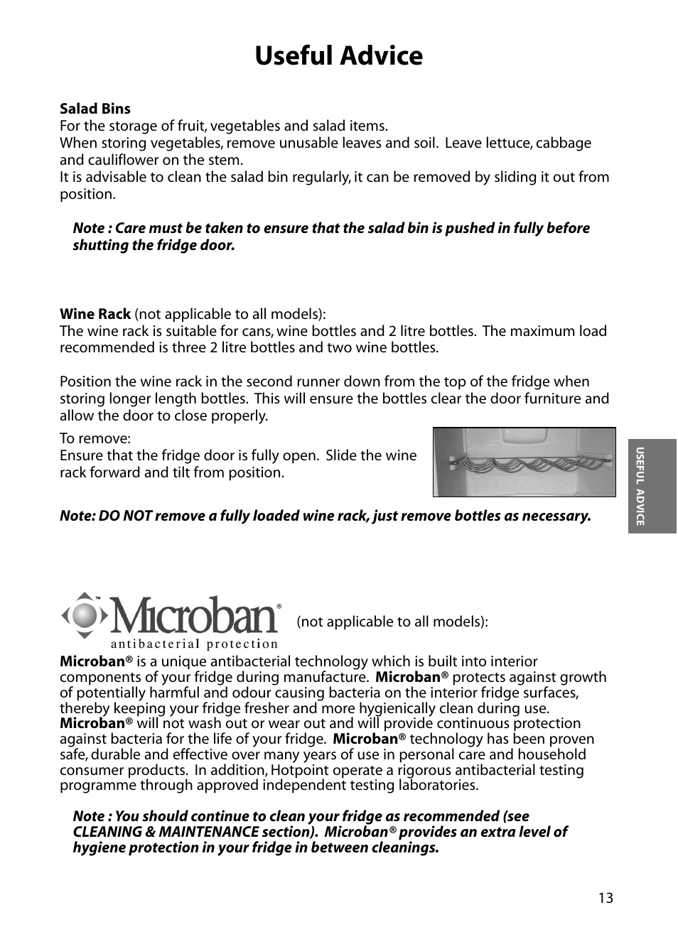 Useful advice | Hotpoint FFA76  EN User Manual | Page 13 / 28