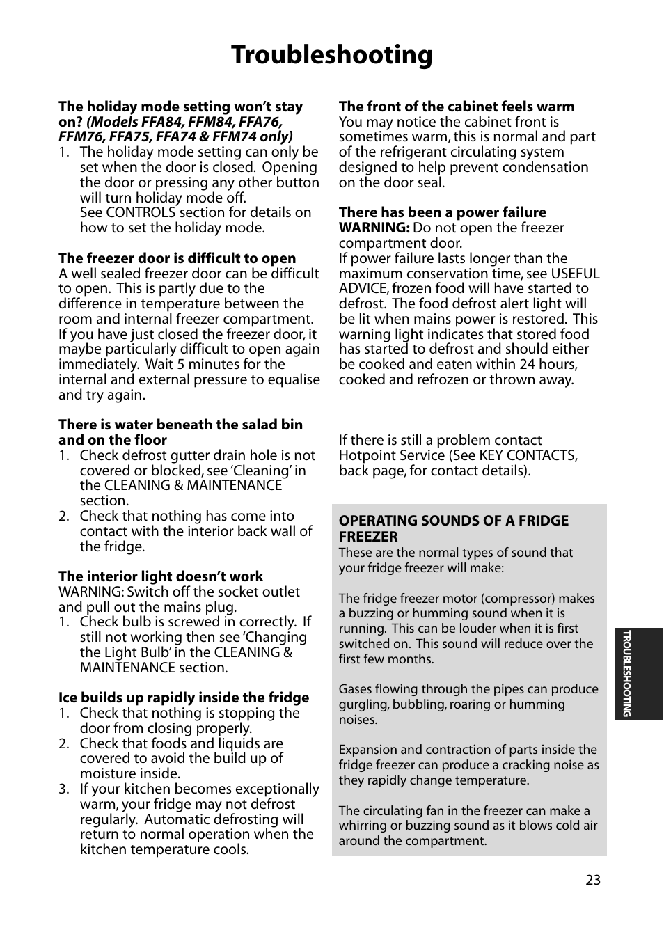 Troubleshooting | Hotpoint FFA76  EN User Manual | Page 23 / 28