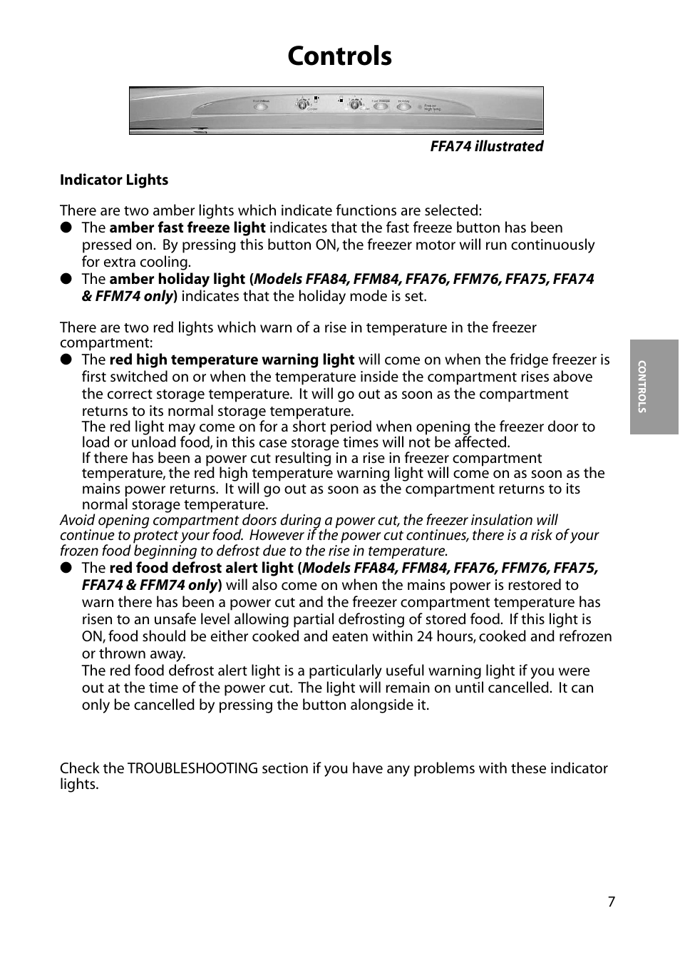 Controls | Hotpoint FFA76  EN User Manual | Page 7 / 28