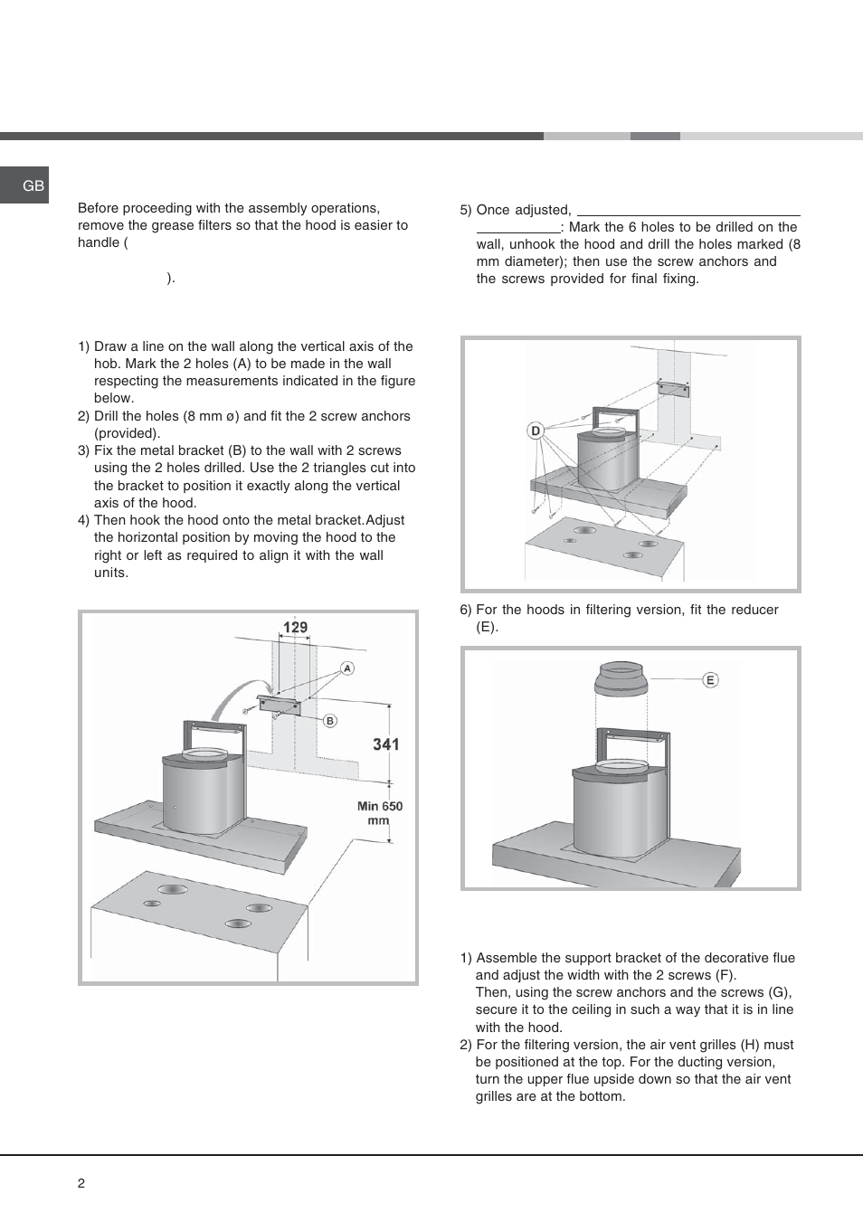 Installation | Hotpoint HS 110 User Manual | Page 2 / 8
