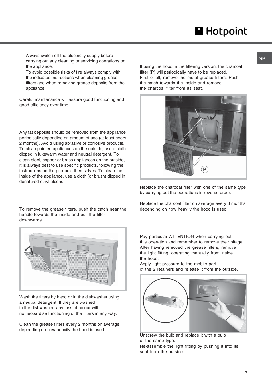 Maintenance | Hotpoint HS 110 User Manual | Page 7 / 8