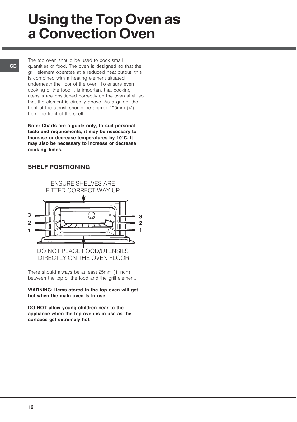 Using the top oven as a convection oven | Hotpoint DY46X2 User Manual | Page 12 / 32