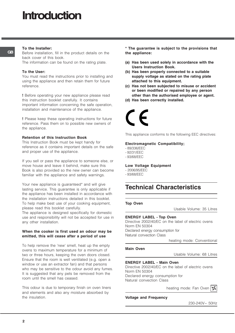 Introduction, Technical characteristics | Hotpoint DY46X2 User Manual | Page 2 / 32