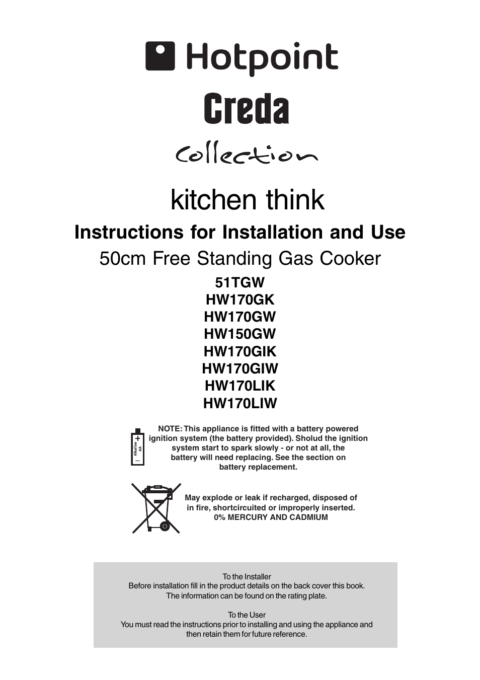 Hotpoint HW150GW User Manual | 24 pages
