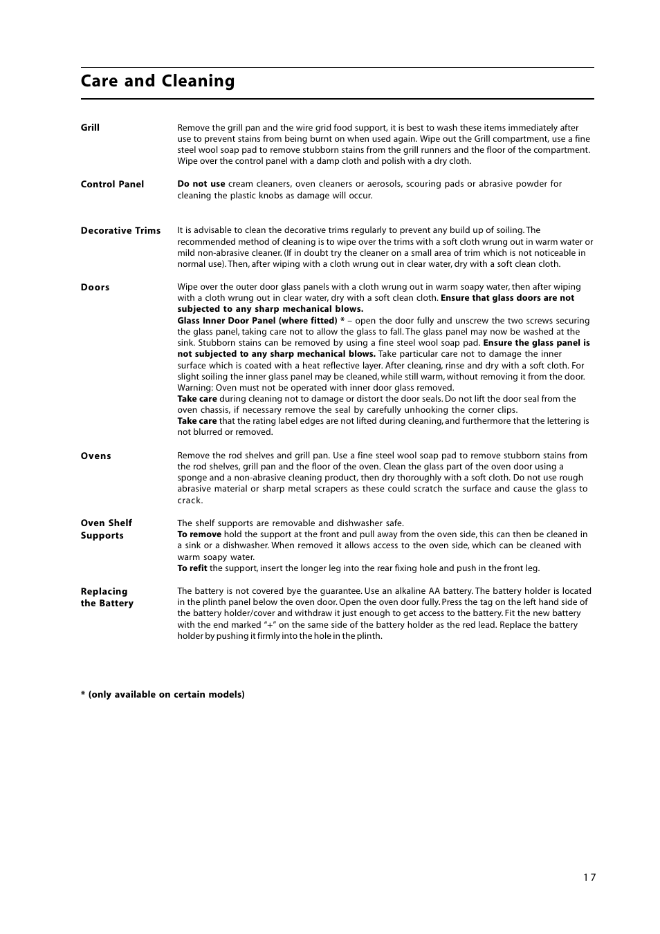 Care and cleaning | Hotpoint HW150GW User Manual | Page 17 / 24