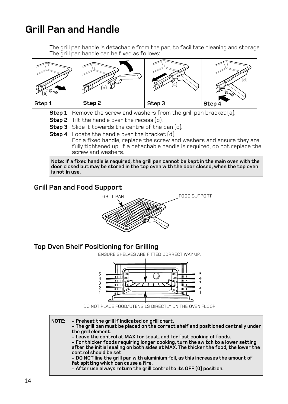 Grill pan and handle | Hotpoint UY46 Mk2 User Manual | Page 14 / 36