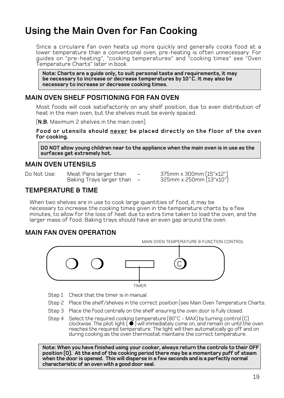 Using the main oven for fan cooking | Hotpoint UY46 Mk2 User Manual | Page 19 / 36