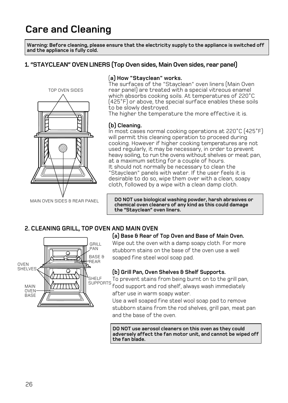 Care and cleaning | Hotpoint UY46 Mk2 User Manual | Page 26 / 36