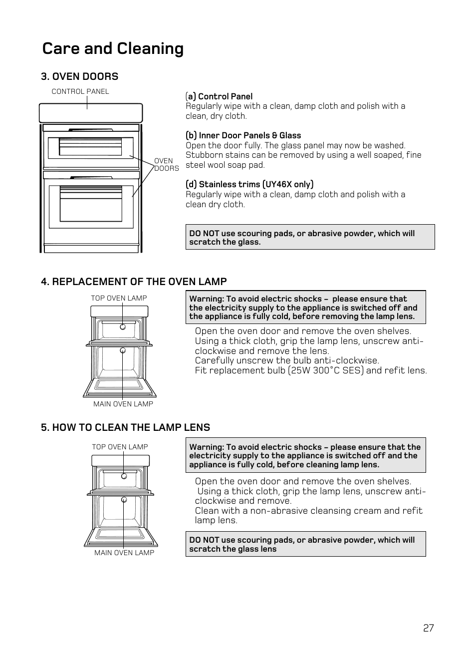 Care and cleaning | Hotpoint UY46 Mk2 User Manual | Page 27 / 36