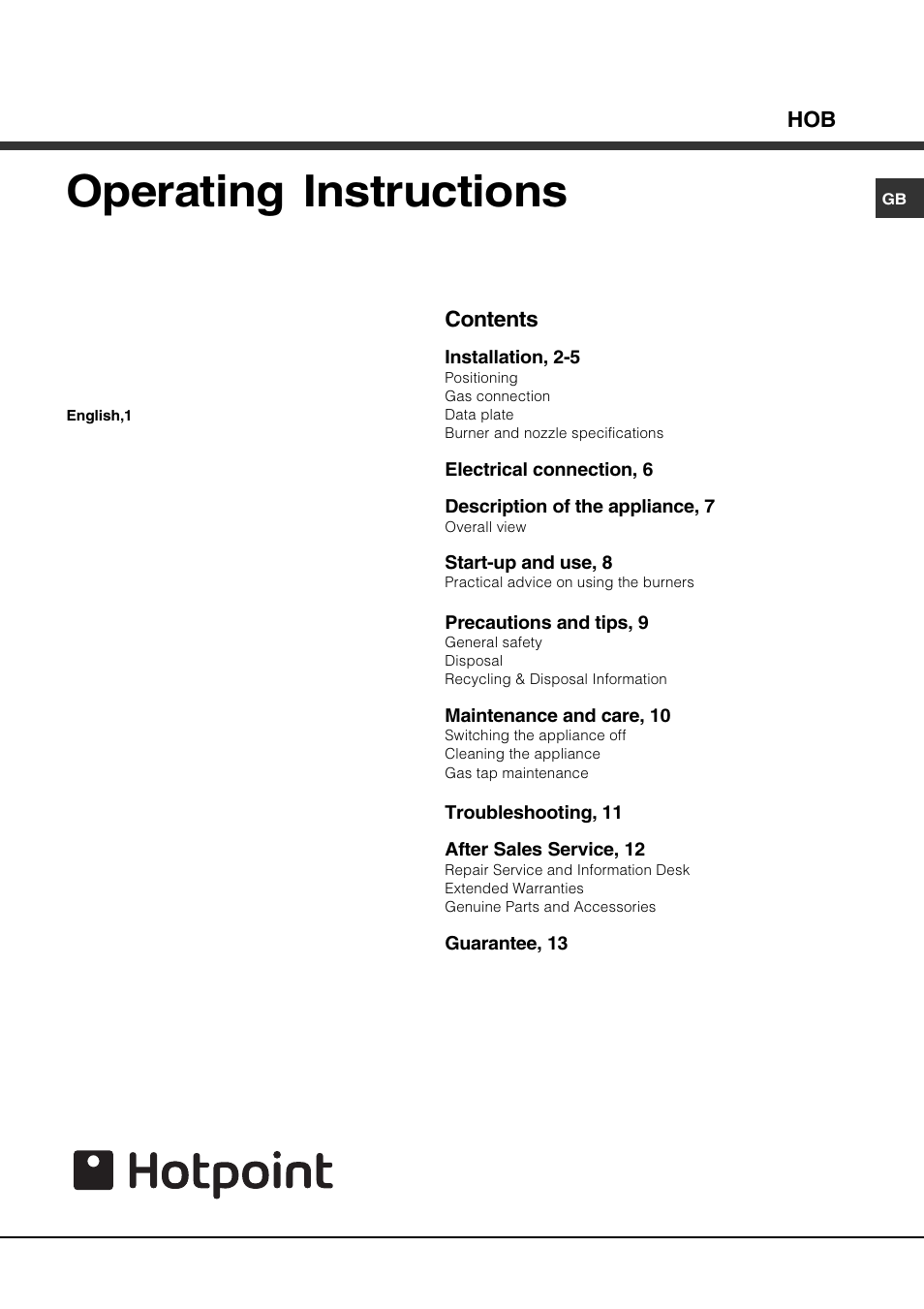 Hotpoint GQ74SI User Manual | 16 pages