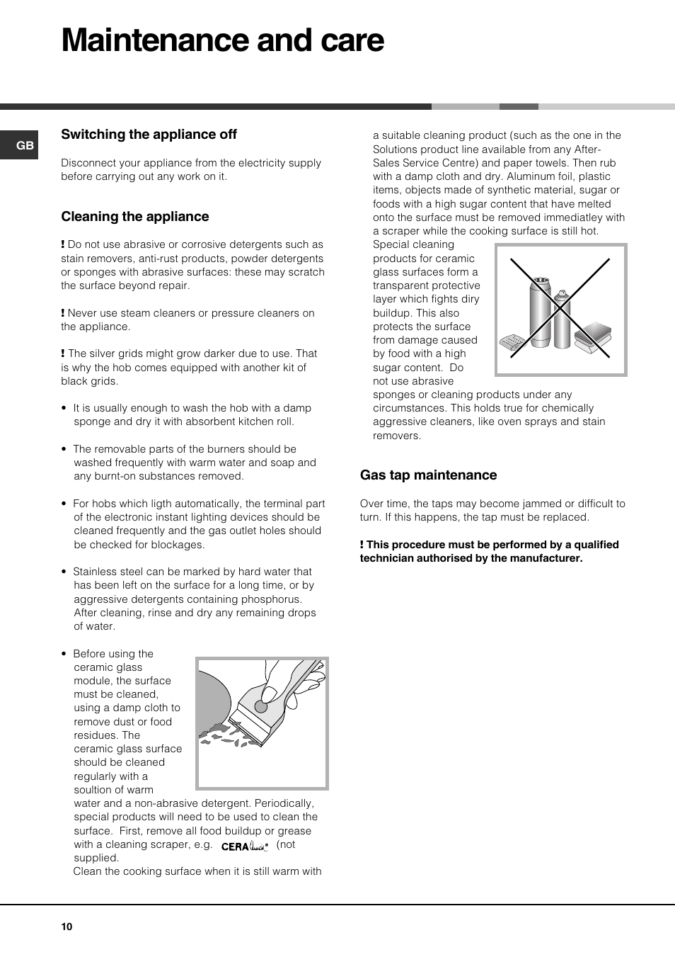 Maintenance and care | Hotpoint GQ74SI User Manual | Page 10 / 16