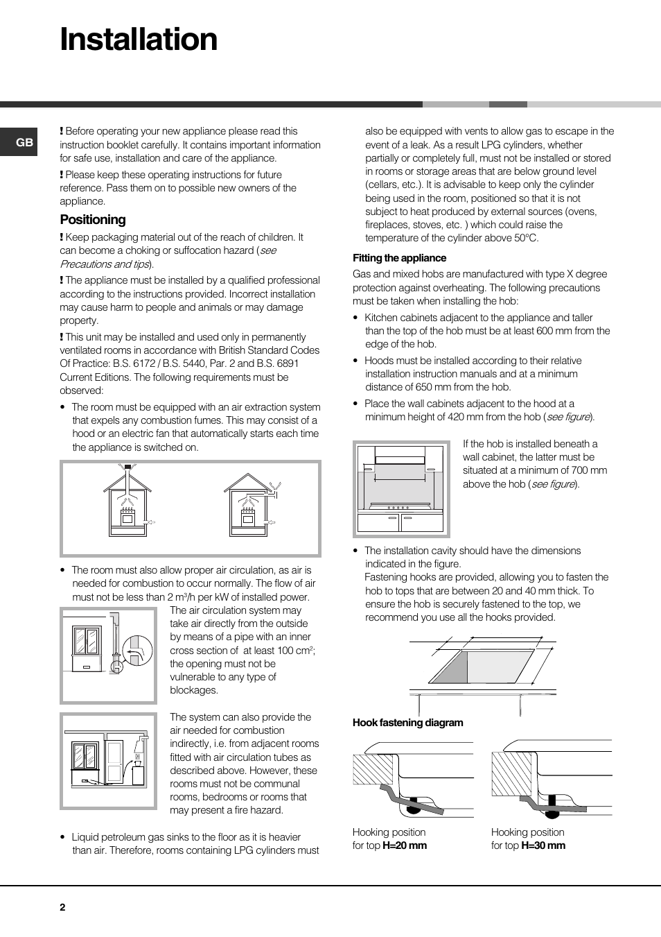 Installation, Positioning | Hotpoint GQ74SI User Manual | Page 2 / 16