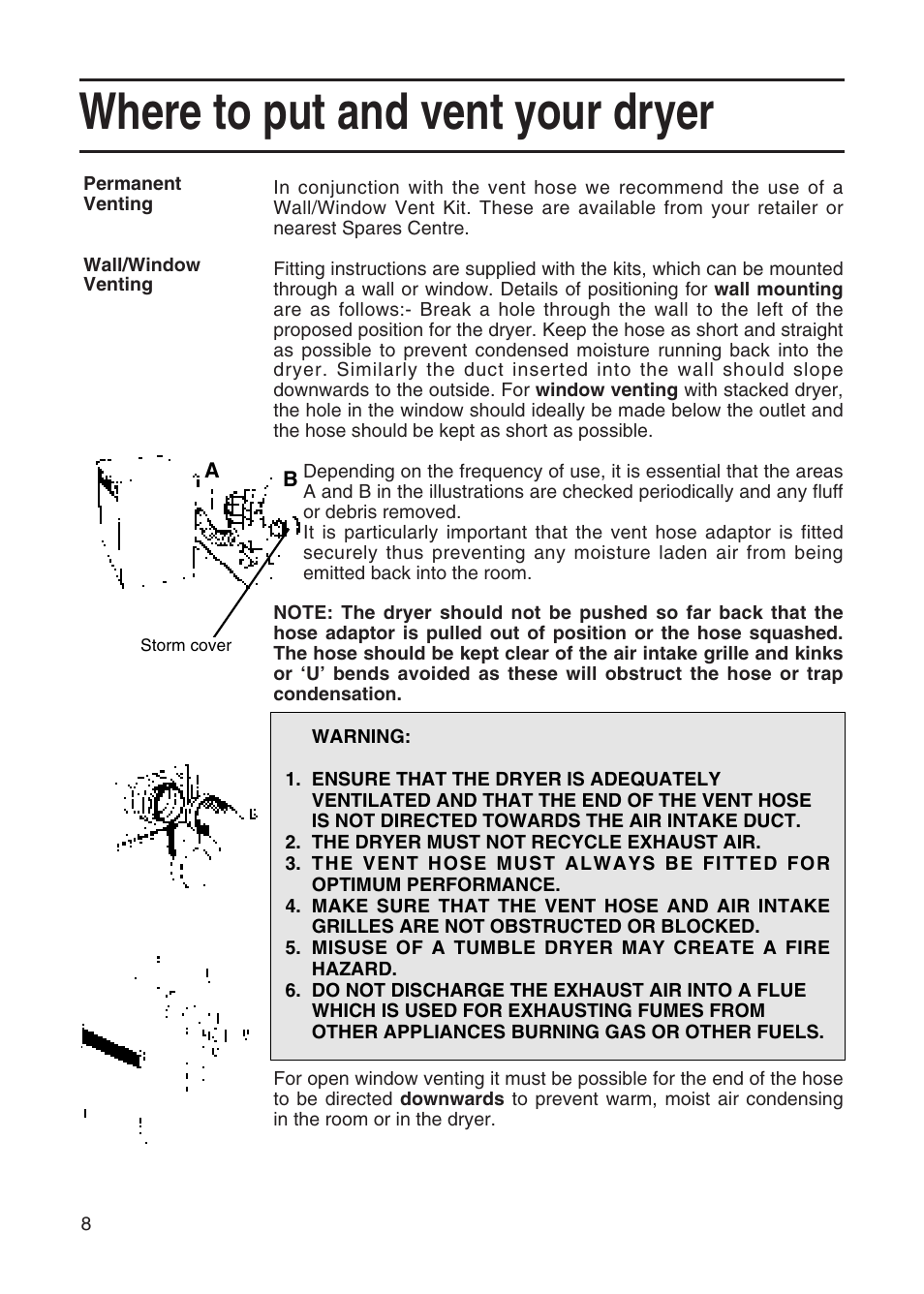 Where to put and vent your dryer | Hotpoint TVM35 User Manual | Page 8 / 24