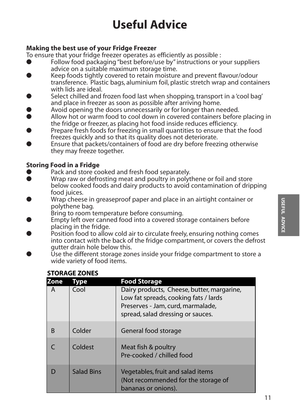 Useful advice | Hotpoint FFA60 User Manual | Page 11 / 28