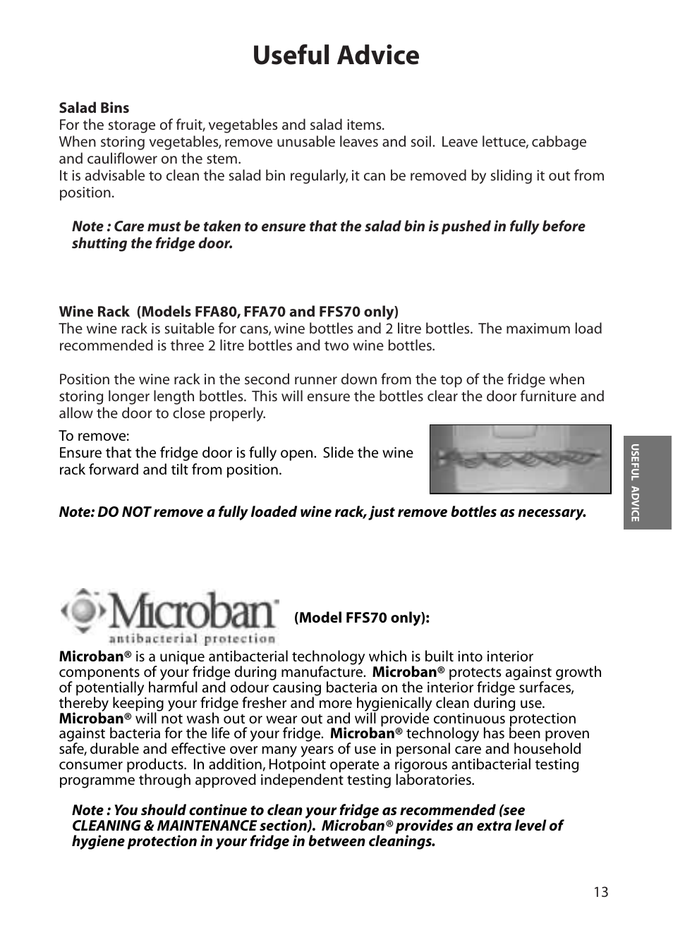 Useful advice | Hotpoint FFA60 User Manual | Page 13 / 28