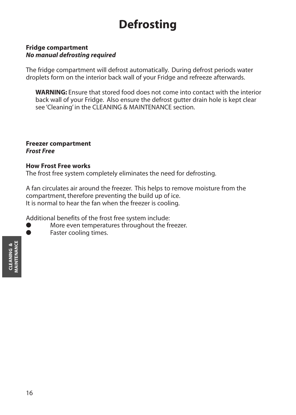 Defrosting | Hotpoint FFA60 User Manual | Page 16 / 28