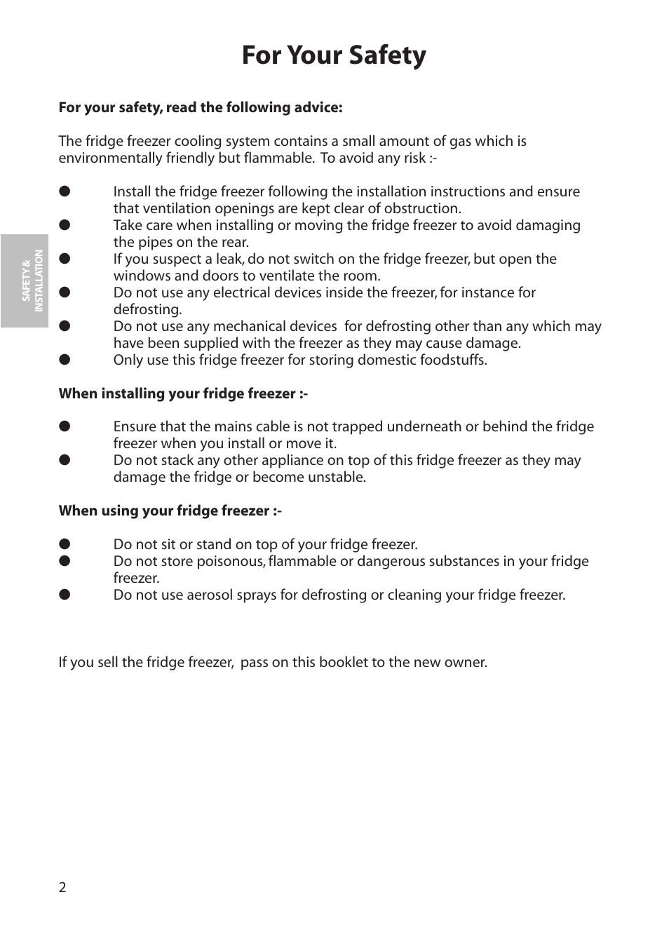 For your safety | Hotpoint FFA60 User Manual | Page 2 / 28