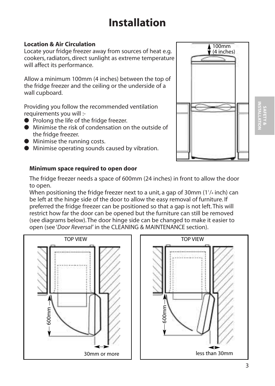 Installation | Hotpoint FFA60 User Manual | Page 3 / 28