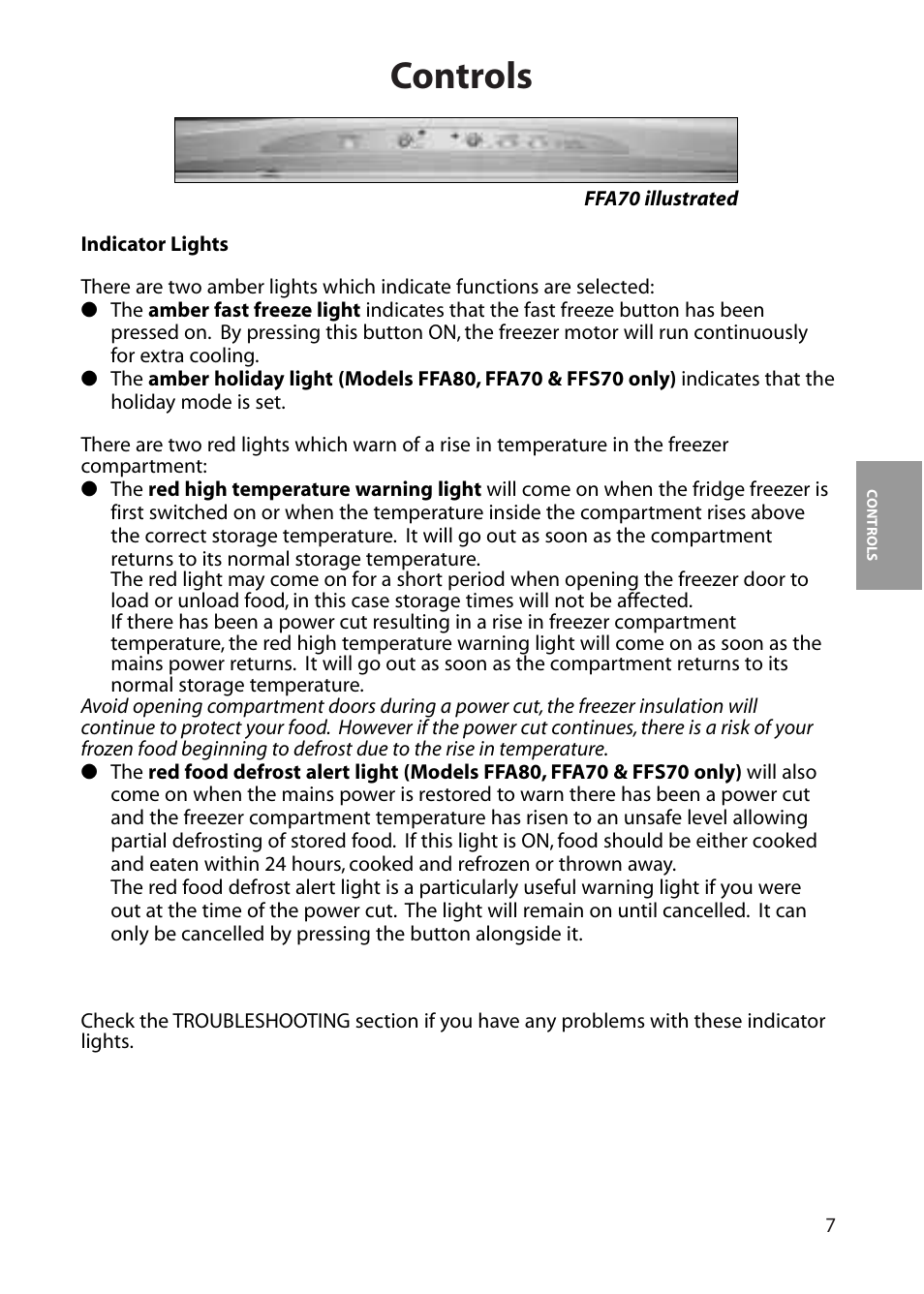 Controls | Hotpoint FFA60 User Manual | Page 7 / 28